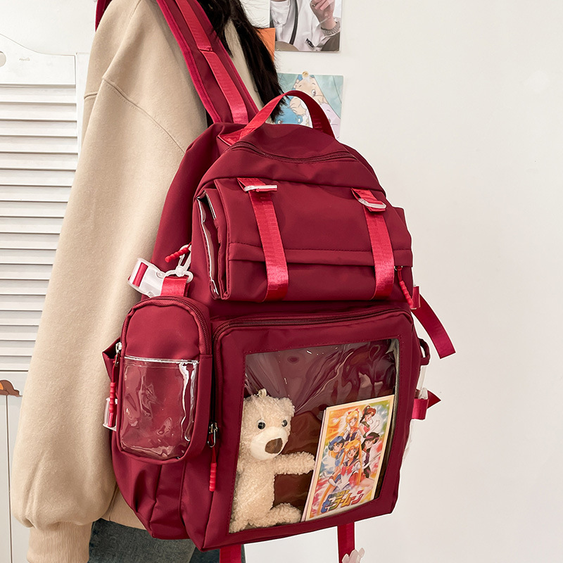 Japanese multi-pocket schoolbag female junior high school student high school student backpack multi-purpose roll transparent backpack jk baby bag