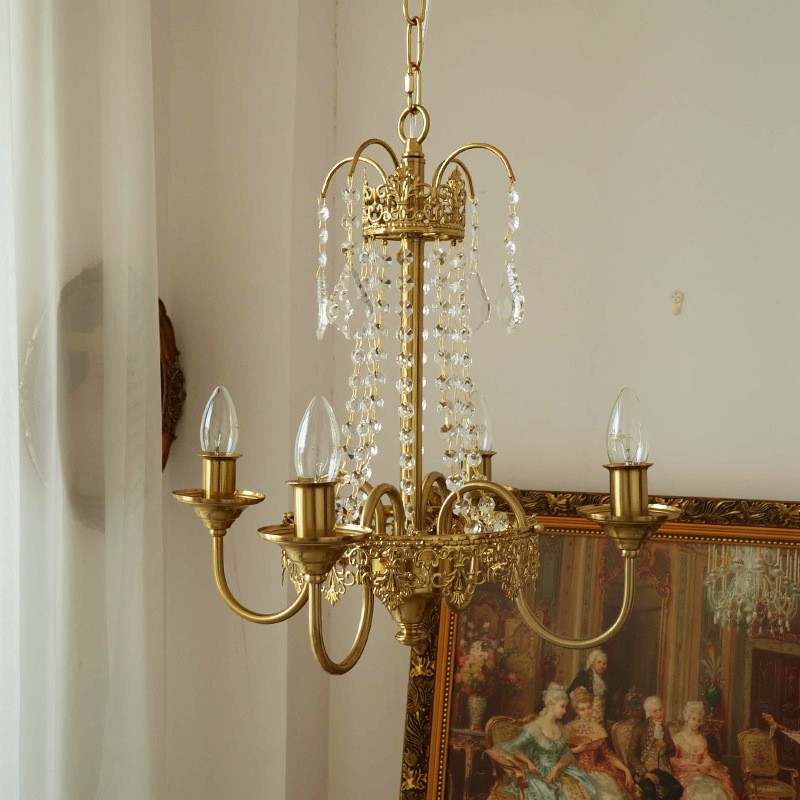 美式黄冠花边蜡烛水晶吊灯法式复古怀旧中古风卧室衣帽间餐厅灯具