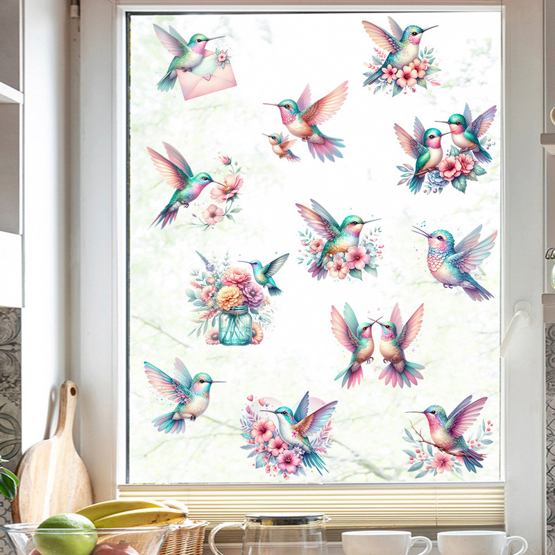 New Kun Shangpin Colorful Bird Window Glass Self-adhesive Waterproof Wall Stickers Living Room Bedroom Decorative Painting KSG-75