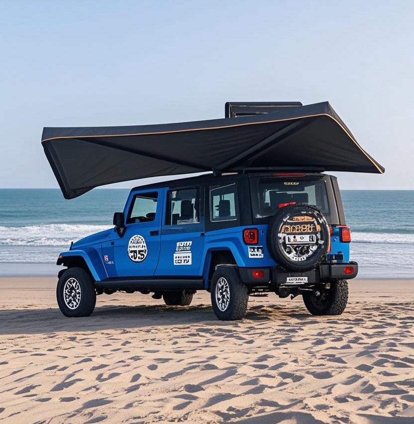 Fan-Shaped Canopy Car Tent 270-Degree Rainproof and Sunproof Quick-Opening Black-Coated Aluminum Alloy Outdoor Side Tent