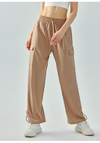 High-waisted loose drawstring women's elastic wide-leg slimming fitness long pants outdoor running breathable exercise pants