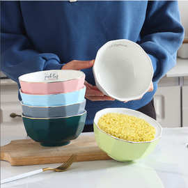 1PKN批发6寸面条碗家用吃面碗个人汤碗陶瓷加厚隔热大碗拉面碗一