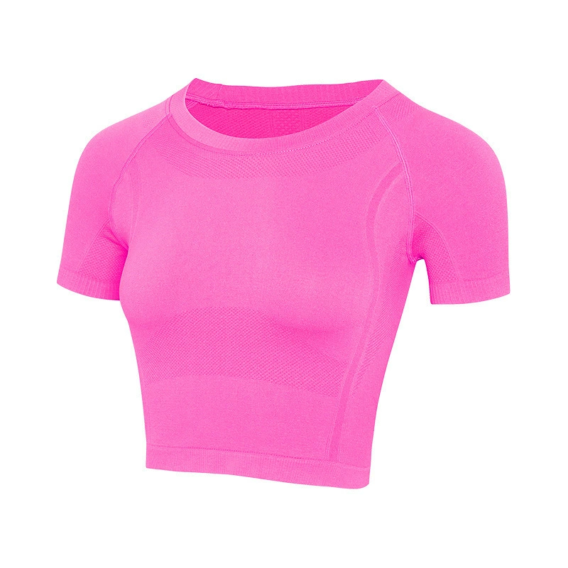 Thin sports short sleeve T-shirt, short breathable quick dry yoga clothing for gym, tight, round collar, for running