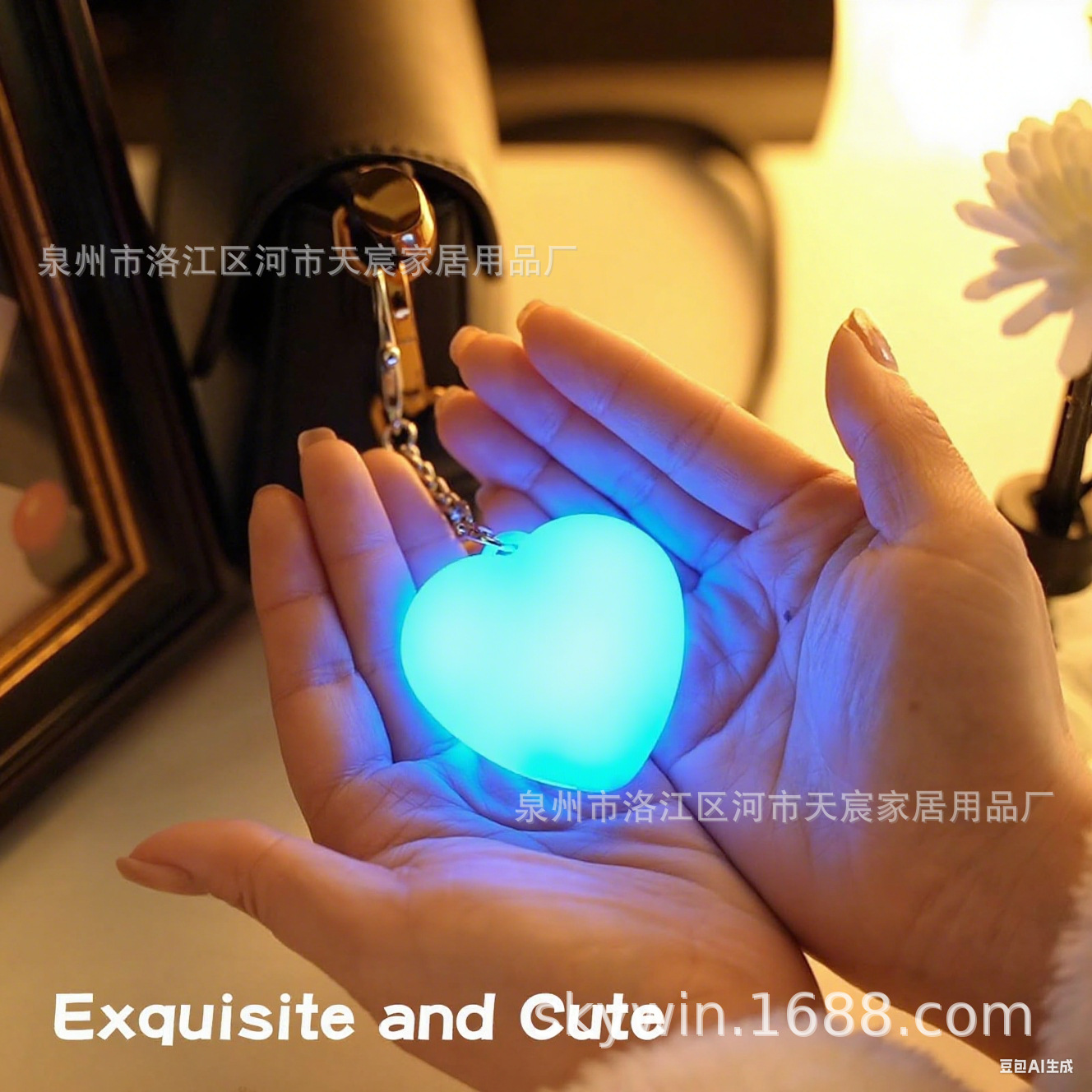 사랑스러운 하트 키링 라이트 (블루 체인)