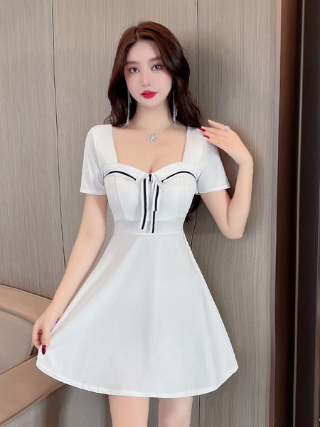 Navy collar fashionable dress for women's college style pure uniform dress