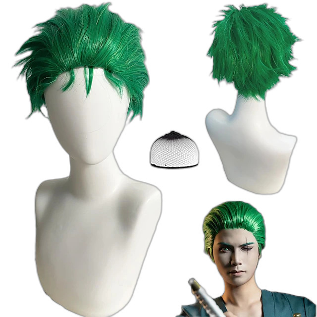 European and American One Piece Pirate Hunter Green Algae Head Sauron Green Clown Anti-upturned Short Hair cosplay Wig European and American One Piece Pirate Hunter Green Algae Head Sauron Green Clown Anti-upturned Short Hair cosplay Wig