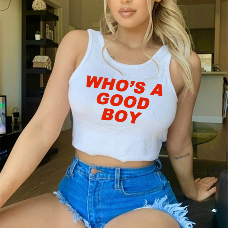 Who's A Good Boy Letter Hot Girl Sexy Slim Fit Short Navel Small Vest 2025 New Women's Clothing Who's A Good Boy Letter Hot Girl Sexy Slim Fit Short Navel Small Vest 2025 New Women's Clothing