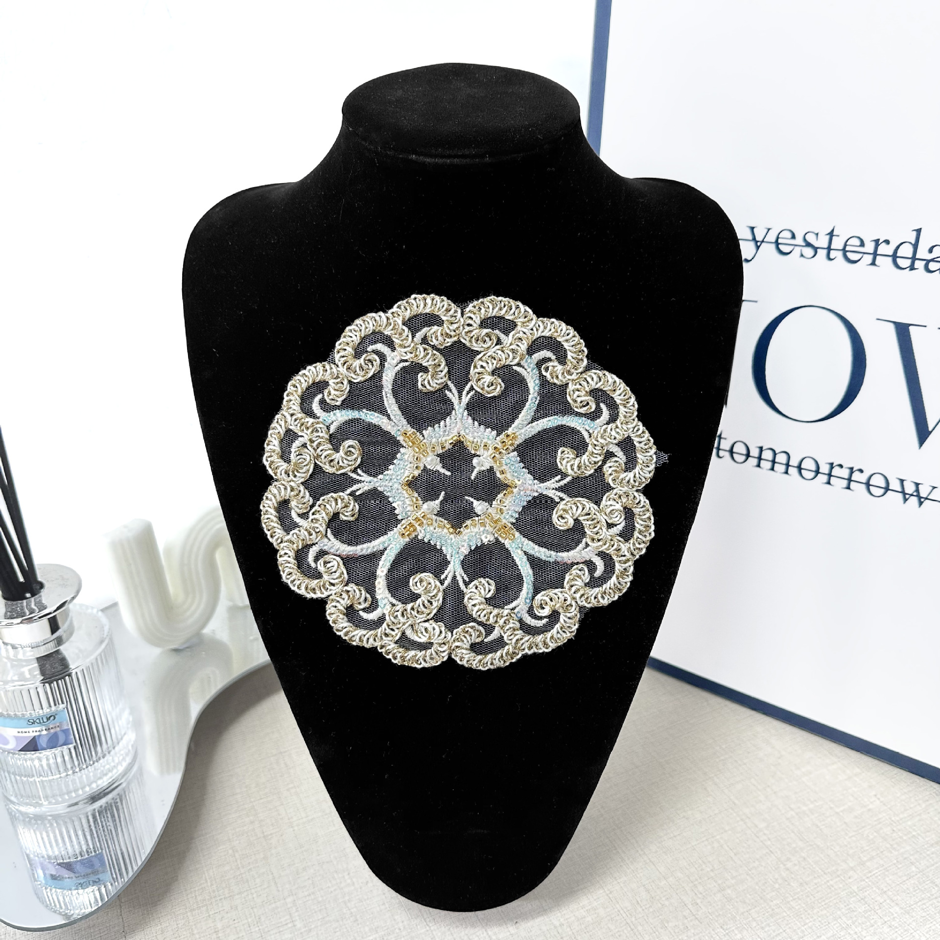 gótico murciélago luna bordado encaje parche DIY decoración de ropa bordado a mano accesorios de encaje al por mayor