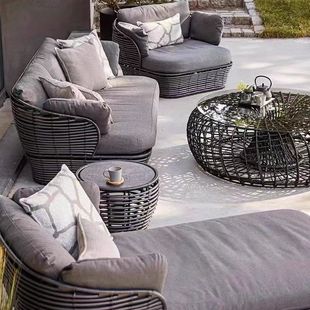 Nordic Outdoor Sofa Villa Courtyard Outdoor Rattan Sofa Combination High-end Hotel Model Room Creative Rattan Furniture