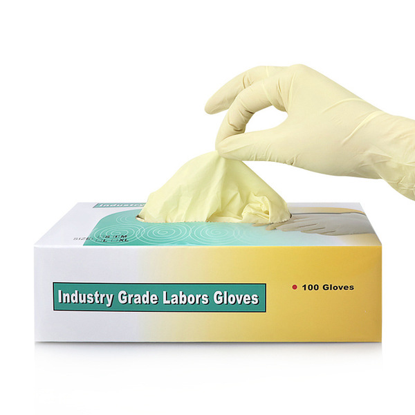Yellow disposable rubber gloves