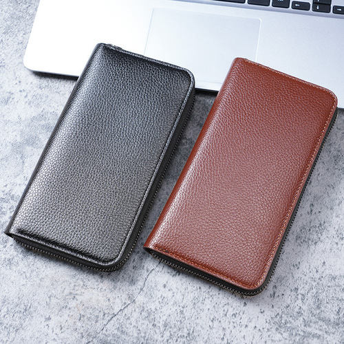 Long men's zipper wallet large capacity leather card holder handbag mobile phone bag casual business card slot money