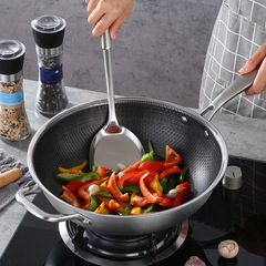 Stainless steel wok 410 stainless steel non-stick frying pan for cooking at home, applicable to induction cooktop and gas stove, comes with lid