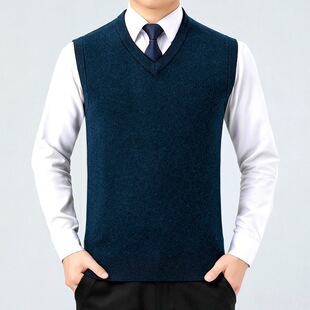 V autumn and winter cashmere sweater middle-aged pullover 2024 warm collar thick vest men's counter vest cashmere