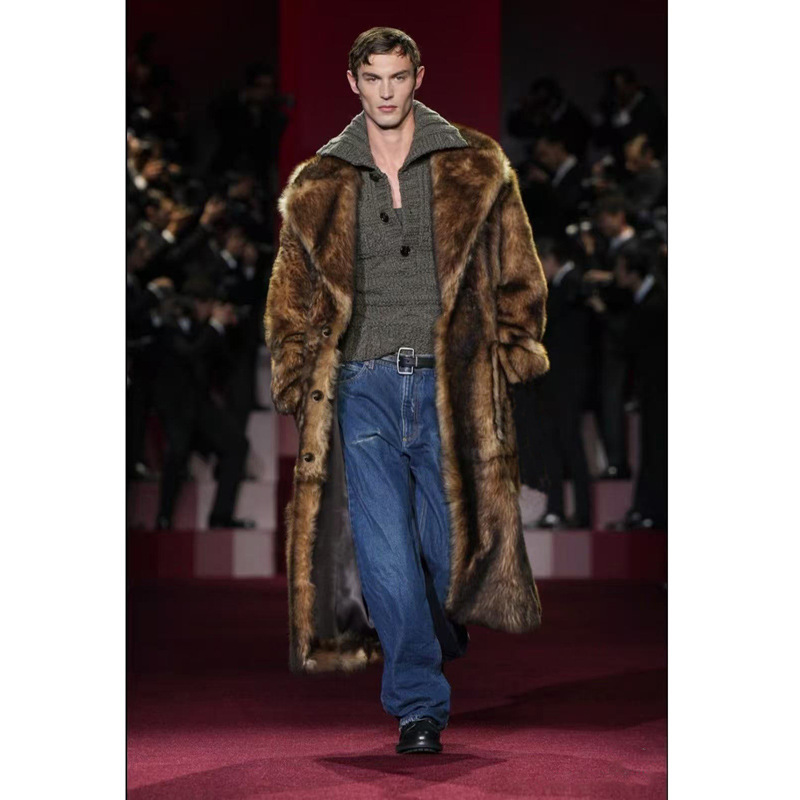 Men's Fur Outwear New Imitation Mink Fur Suit Collar Long Coat Winter Windproof Warm Windbreaker Large Size