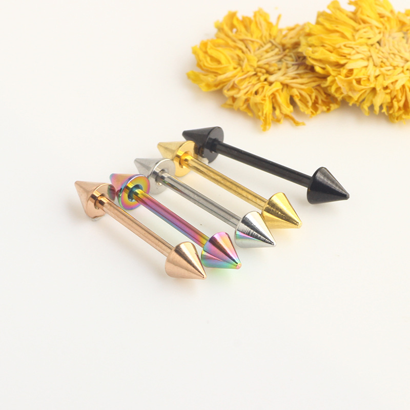 Heart Shape Rose Gold 18K Plated Stainless Steel Tongue Barbell Spike Cone Body Piercing Jewelry for Men Women detail image 8
