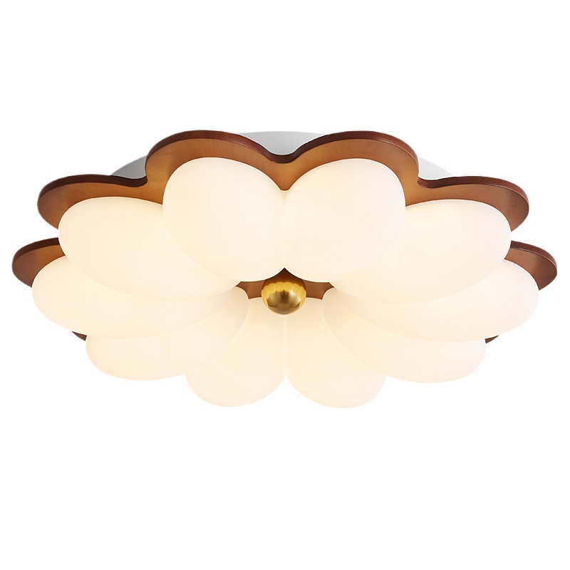 Lámpara de techo de dormitorio de estilo medio 2025 nueva lámpara de estudio de estilo crema flor retro nogal lámpara de balcón de protección ocular