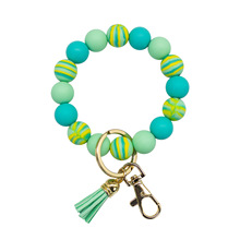 欧美跨境diy混色硅胶珠子手环钥匙扣 韩国绒小流苏防丢钥匙扣手环