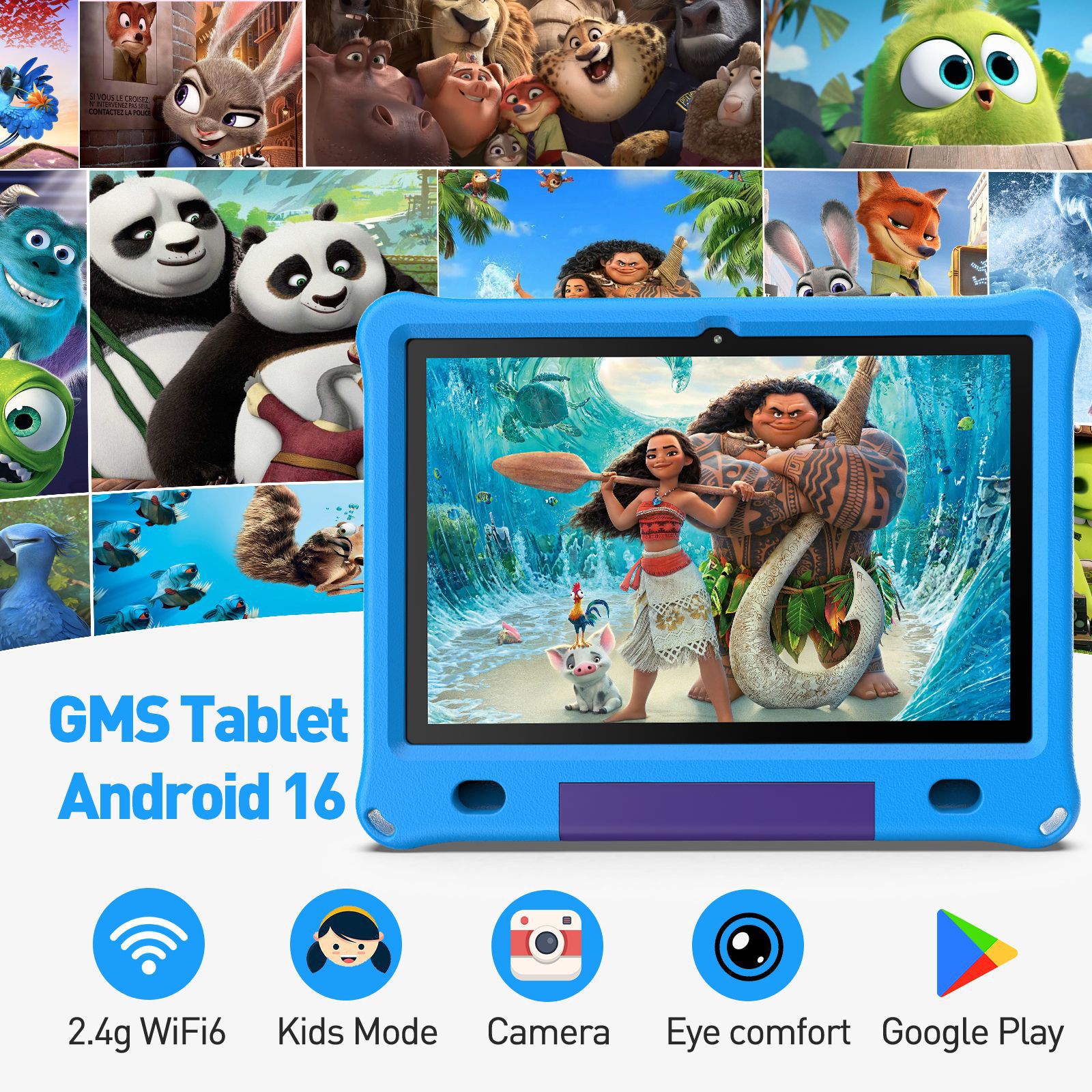10.1 inç çocuk Android 15 tablet, düşmeye karşı koruyucu kılıf, dönebilen tutma yeri, sınır ötesi destekler
