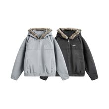 儒孟美式复古高级感毛呢连帽棉衣男潮牌冬季百搭加厚毛领棉服外套