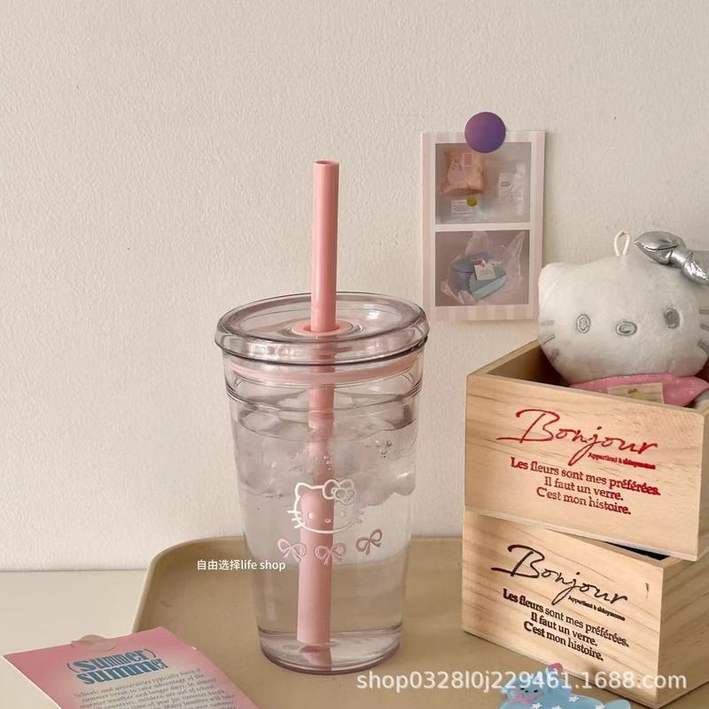 kitty猫水杯吸管杯塑料水杯耐高温吸管杯爆款桌面直饮杯高颜值女|undefined