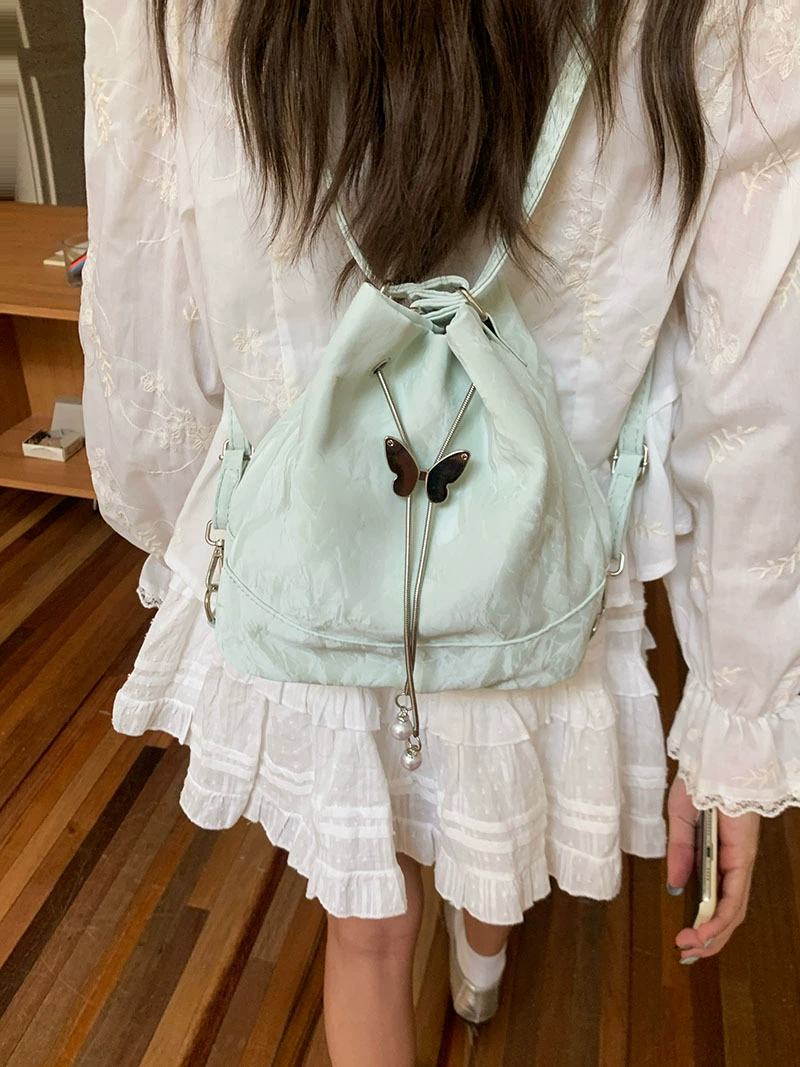 One-shoulder mint backpack shoulder bag, 24×22×10.5 cm, drawstring & magnetic closure