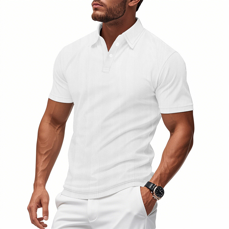 Transfronterizo Amazon americano de verano jacquard hombre polo camiseta de manga corta simple estilo británico con solapa pesada camiseta para hombre
