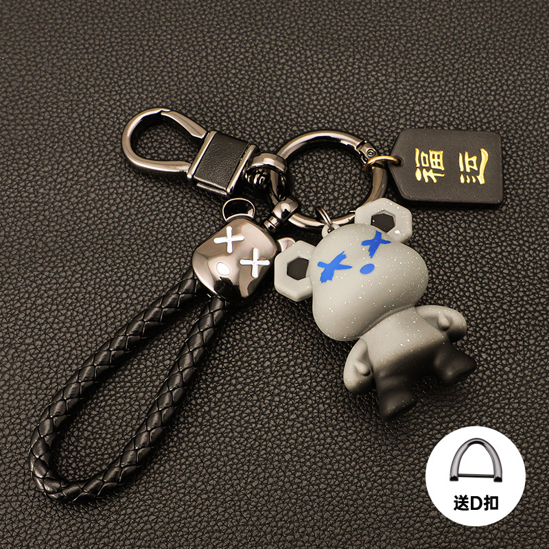 Cross-border Lightning Bear Car Llavero de silicona Colgante de oso violento Cuerda de mano Llavero de cuero de alta gama Fu