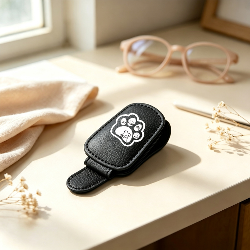 Black cross-border bestseller sunglasses holder, creative car sun visor storage, paw print puppy car glasses clip