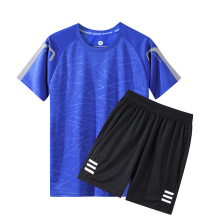 夏季短袖短裤圆领印花情侣跑步休闲套装男新款跑步服套装