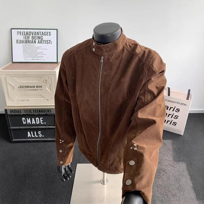 情侣装麂皮绒皮立领夹克外套男秋季潮牌痞帅街头感休闲飞行服上衣|undefined