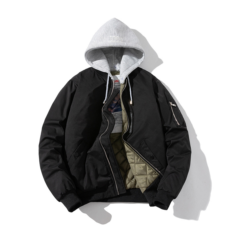 Japanese simple couple baseball cotton jacket men's and women's gray workwear pilot jacket cotton and thickening autumn and winter