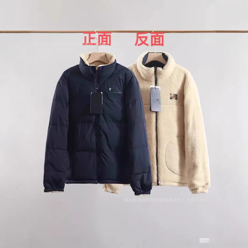 The North Face Reversible Lamb Wool Fleece Winter Couple's Matching Loose Embroidered Double-Sided Jacket with Thickened Warm Stand-Up Collar