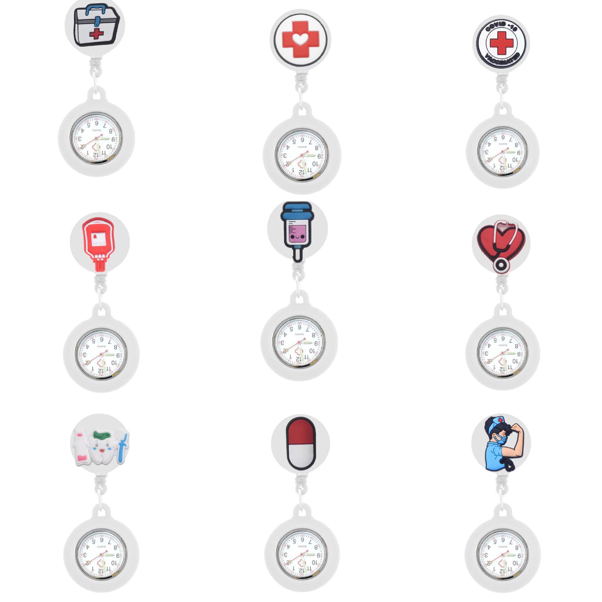 New Nurse Retractable Medical Care Chest Watch Cartoon Cute Luminous Watch Female Student Exam Pocket Watch