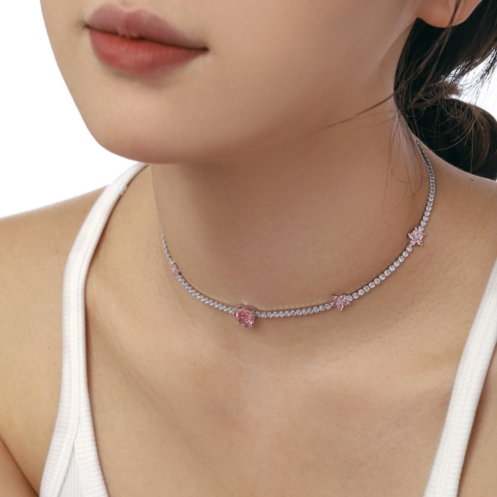 Argent Sterling Style Simple Style Classique Incruster Forme De Cœur Strass Collier display picture 3