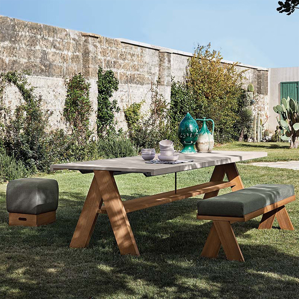 Outdoor dining set, courtyard combination, open-air garden villa hotel outdoor water-resistant, sun-resistant, anti-corrosion solid wood furniture