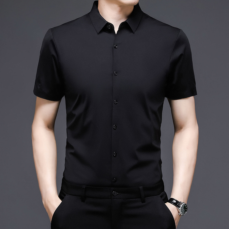 2026 Summer Seamless Ice Silk Short Sleeve Shirt Men's Thin Non-Iron Shirt Korean Style Business Casual Men's Wear 1905