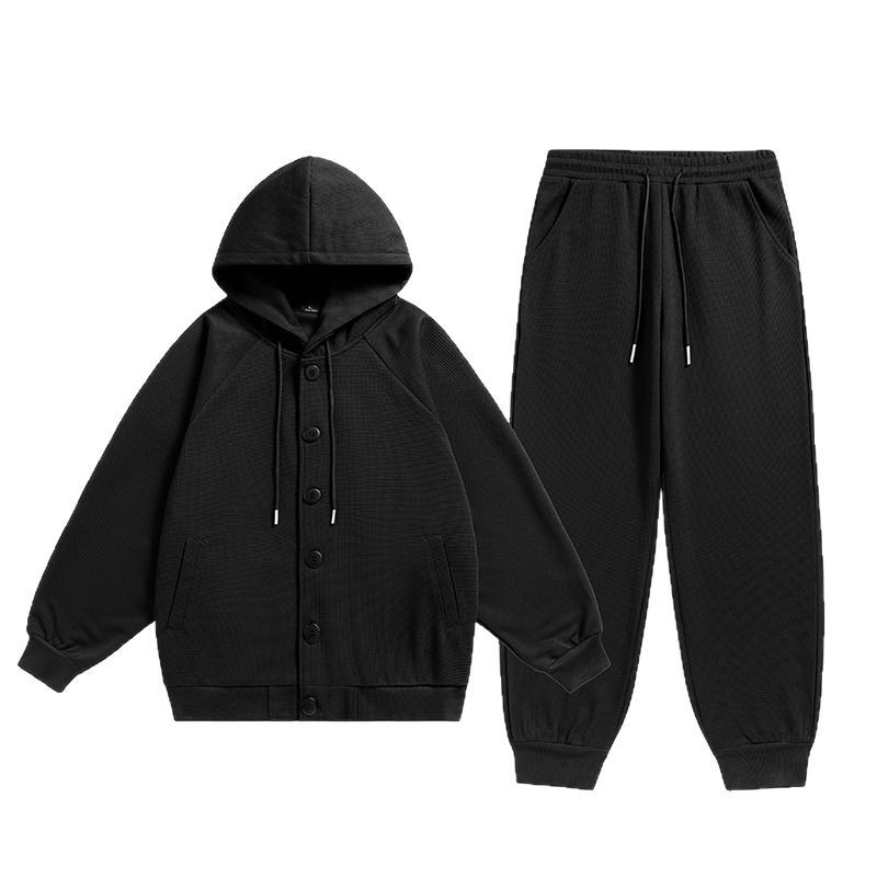 Primavera y otoño traje casual para hombres primavera nueva marca de moda waffle cardigan hombre guapo ropa deportiva para hombres un conjunto