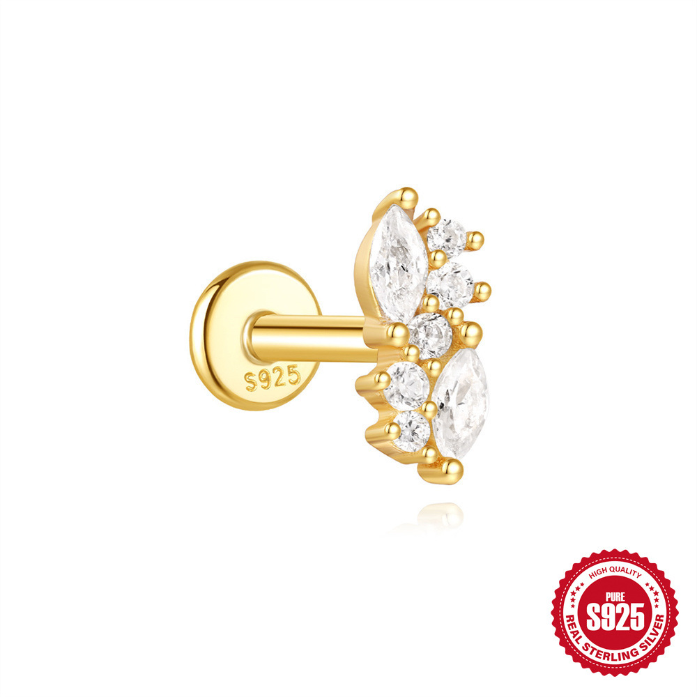 Pendientes de perforación en espiral de cartílago geométrico con diamantes de plata de ley s925 europea y americana