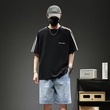 韩版高级感男宽松五分袖休闲T恤青少年夏季潮牌新款潮流短袖上衣