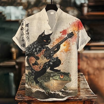 TEMU Hawaiian Shirt Men's Short Sleeve Ukiyo-e Art 3D Digital Printing Trendy