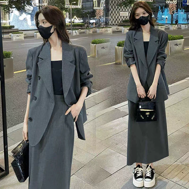 Модный костюм-юбка для женщин, новая осенняя коллекция, профессиональный и элегантный, облегающий комплект из двух предметов [6638]