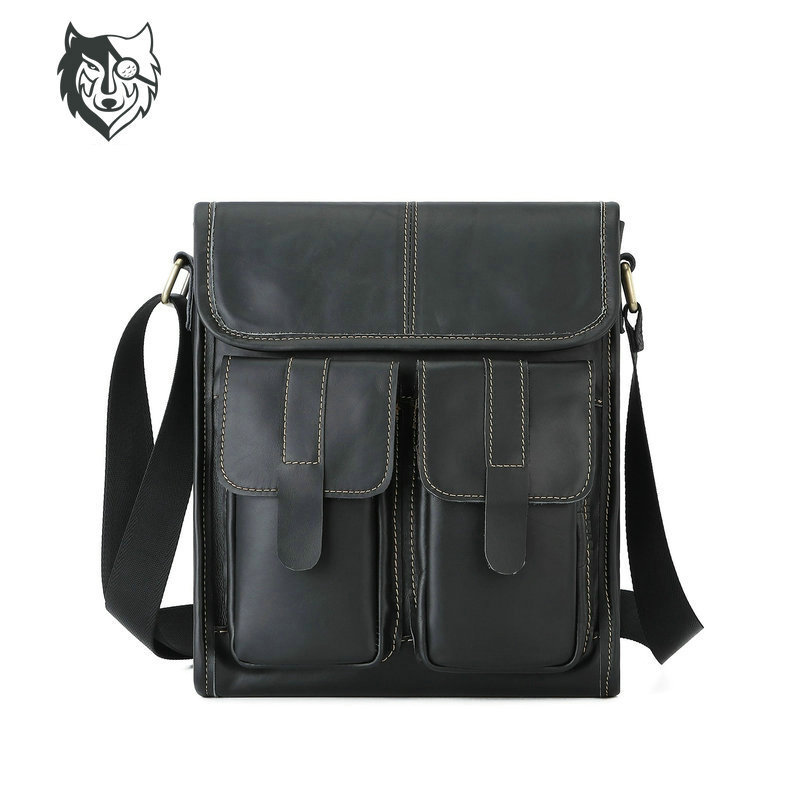 Bolso de los hombres vintage aceite de cera de cuero hombro bolsa de mensajero de ocio deportes primera capa de piel de vaca bolsa de ordenador de una sola pieza de entrega