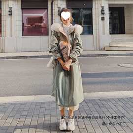 长款过膝到脚踝派克服女冬季加厚大毛领兔绒棉服工装大衣保暖外套