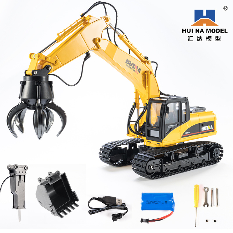 Vehículo de ingeniería de aleación de control remoto Huina excavadora camión de volcado bulldozer camión mezclador de cemento coche de juguetes eléctricos para niños