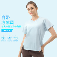 石狮梦科夏季新款轻薄透气宽松瑜伽服上衣女跑步健身运动短袖t恤