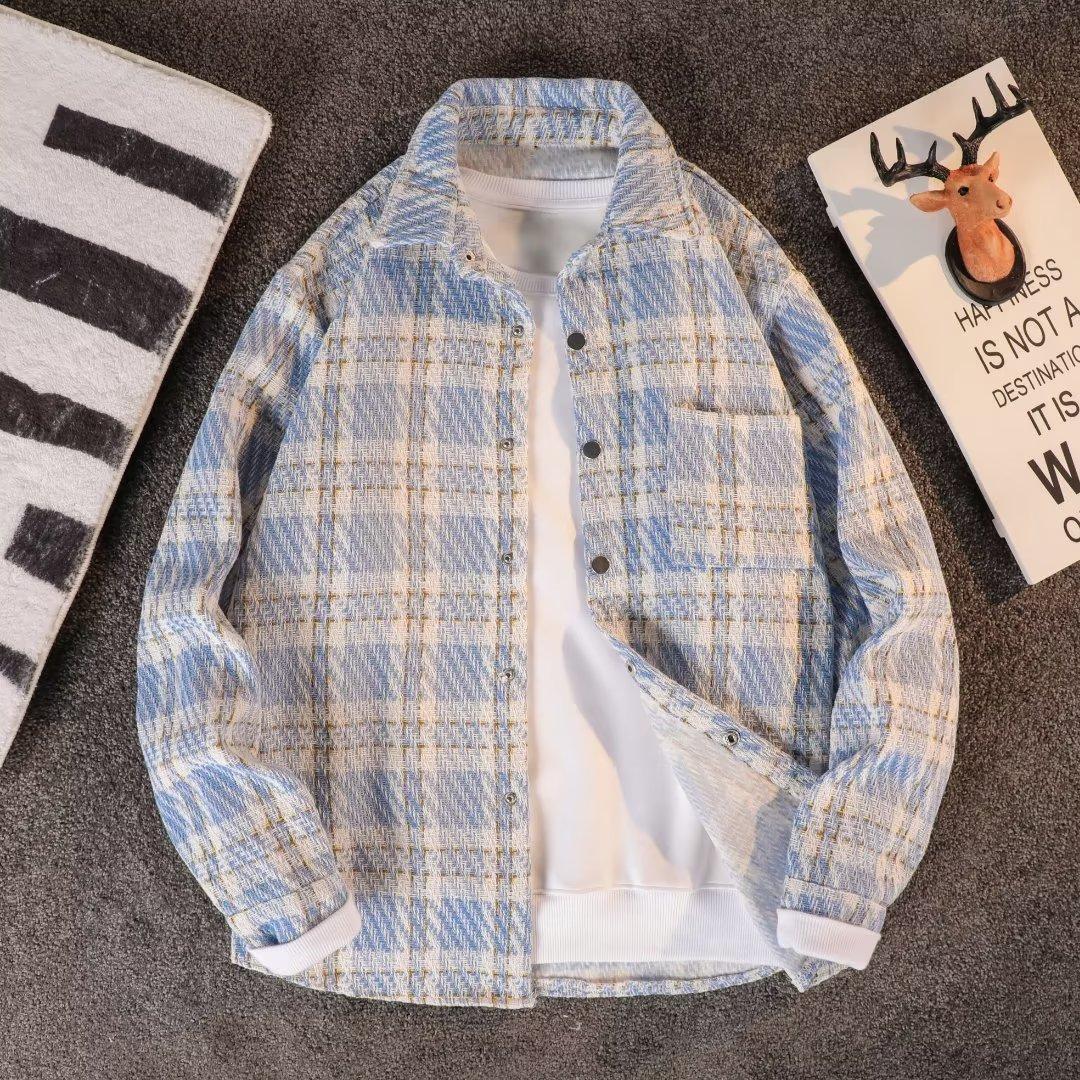 Chemise à carreaux en coton pour femme, style printemps-automne, coupe ample haut de gamme, petite veste parfumée pour homme_voghion.com