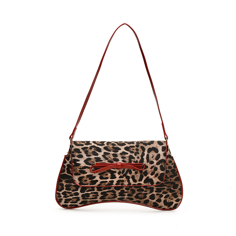 Bolso de leopardo nuevo estilo retro coreano arco de moda PU estilo exterior bolso de hombro axilar