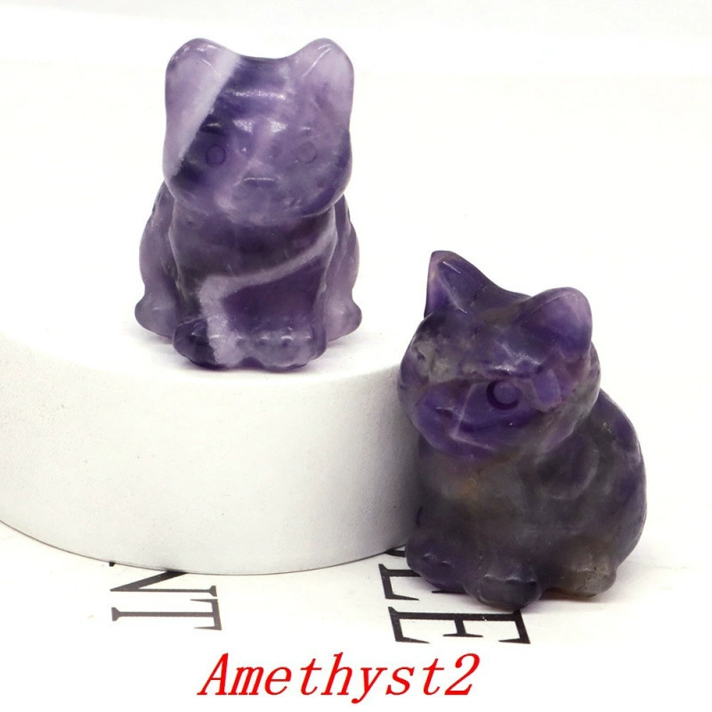 Резная фигурка кота Amethylst, натуральный камень (розовый кварц/аметист и др.), 0,2 кг