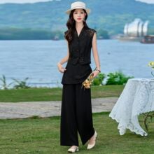 蕾丝镂空马甲屁帘阔腿裤套装夏季2026新款今年流行爆款女装两件套