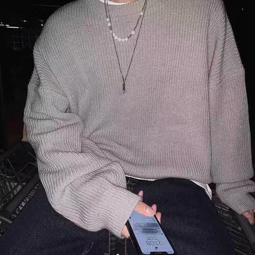 Winter and Autumn Innerwear Knit Top Solid Color Crew Neck Sweater Loose and Versatile Thickened Korean Style Trendy Men's Outerwear